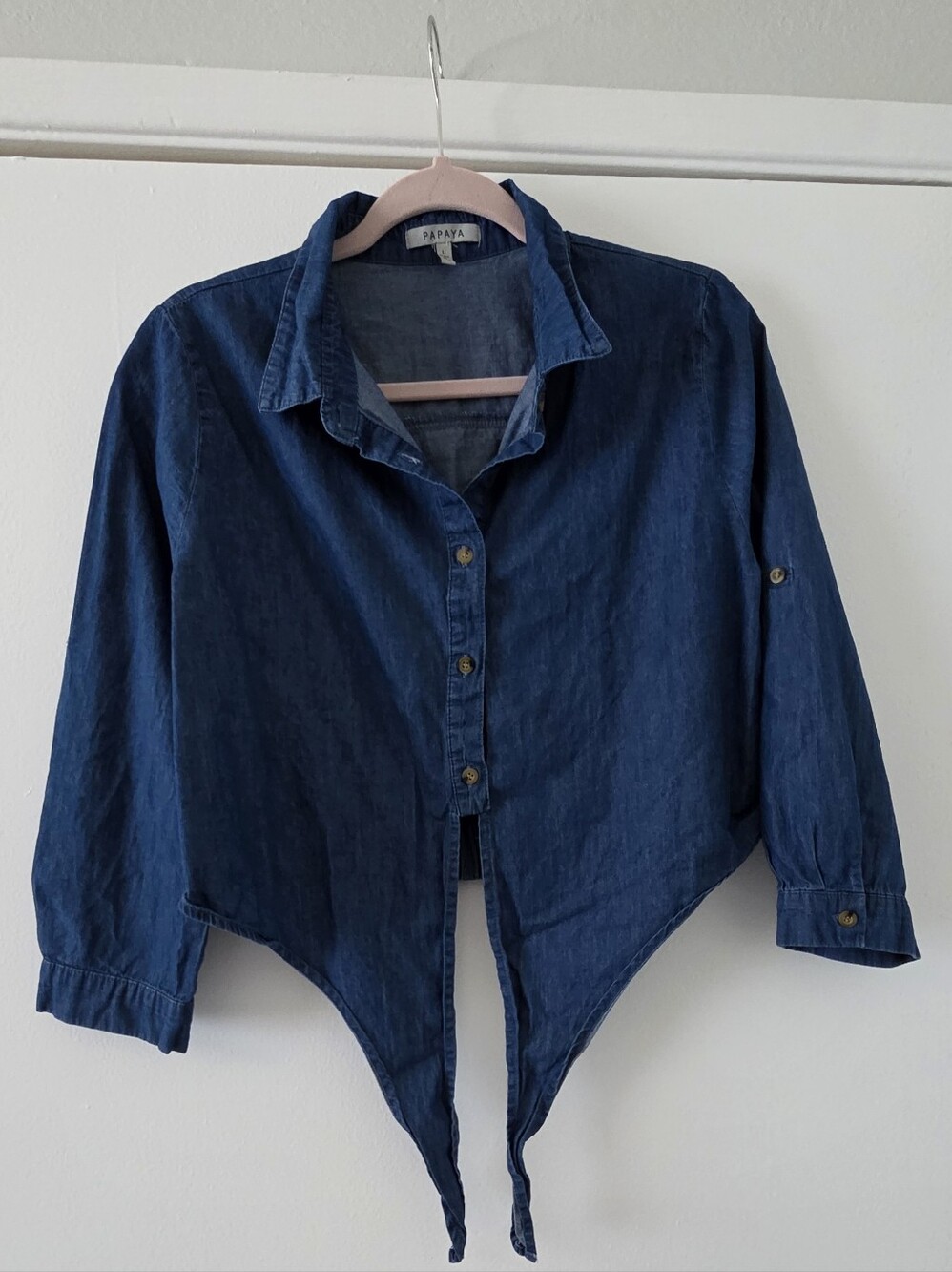 Papaya Girls' Dark Blue Tie-Front Denim Shirt